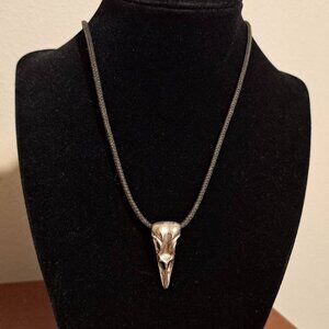 Silver Buffalo Scull Necklace 26" Black Cord With Silver Lobster Claw Clasp